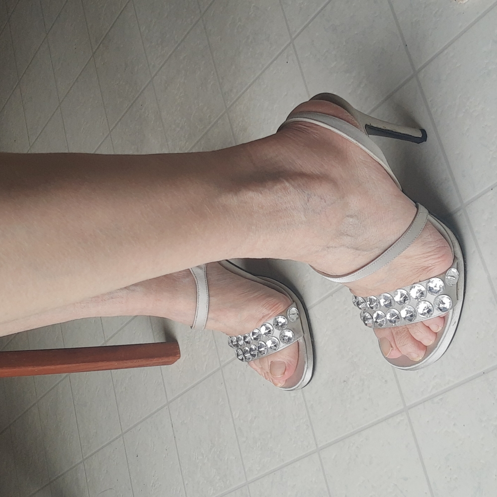Ernesto Esposito Silvery Satin Shoes with Rhinestones